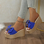 Damen Wedge-Sandel mit modischem Schleifen-Design und eleganter Kettenapplikation R&B