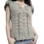 Damenbluse mit romantischem Rüschendesign und dekorativen Knopfdetails R&B
