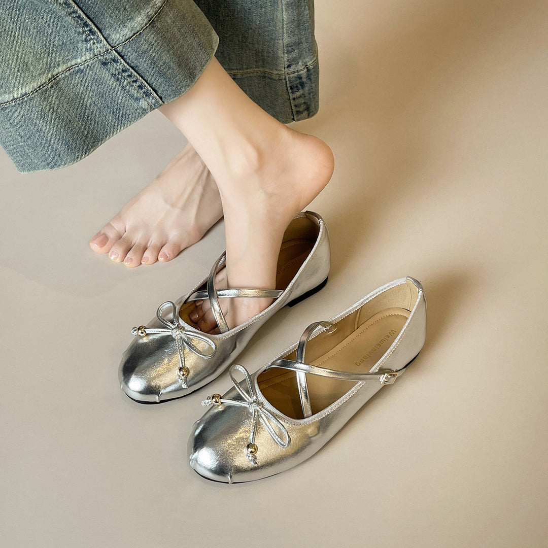 Damen Ballerina mit verstellbarem Riemen und dekorativem Schleifendetail R&B