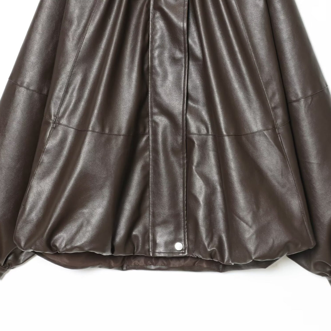 Damen Kunstlederjacke mit voluminösen Ärmeln und gewelltem Design R&B