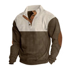 Herren nan lässiger Strickpullover mit Knopfleiste, Stehkragen und Ellenbogenpatches R&B
