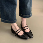 Damen elegante Mary Jane Ballerinas mit modischem Doppelriemen und komfortablem Fußbett R&B