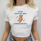 Damen Crop-T-Shirt mit kreativem Bärenmotiv und witzigem Spruch R&B