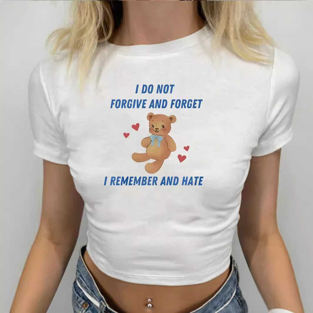 Damen Crop-T-Shirt mit kreativem Bärenmotiv und witzigem Spruch R&B