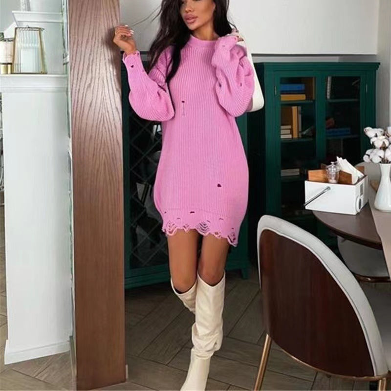 Damen Strickkleid mit lässiger Passform und distressed Details R&B