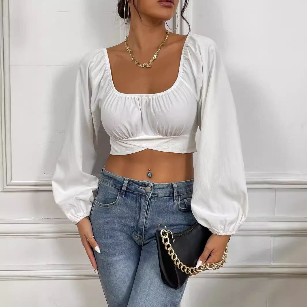 Damen Crop-Top mit Ballettärmeln und gerafftem Design R&B