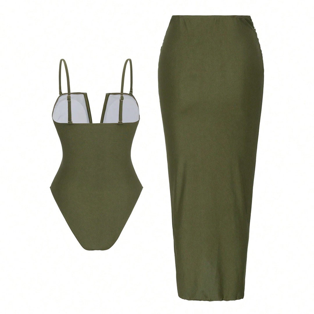 Damen One-Piece Badeanzug mit elegantem Wickelrock R&B