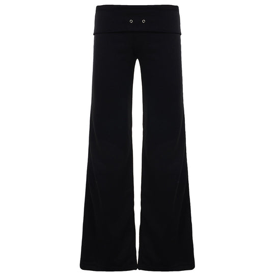 Damen Fließende Palazzo-Hose mit hohem Bund und dekorativen Ösen R&B