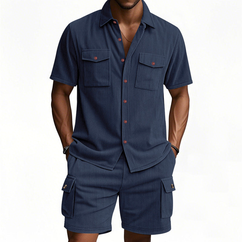 Herren komfortables Freizeitoutfit mit Kurzarmhemd und lockeren Shorts R&B