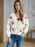 Damen Strickjacke mit floralen Applikationen und knöpfbarem Design R&B