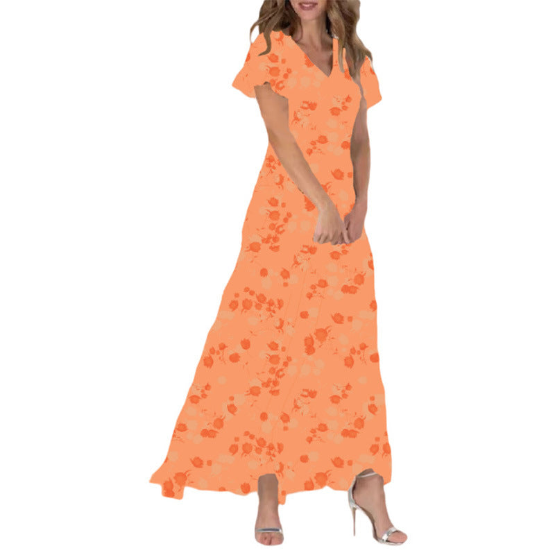 Damen Maxikleid mit floralem Chiffon-Stoff und transparenten Ärmeln R&B