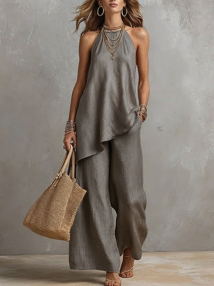Damen luftiger Jumpsuit mit asymmetrischem Schnitt R&B
