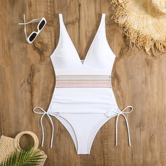 Damen Einteiliger Badeanzug mit raffiniertem V-Ausschnitt und verstellbarem Raffungselement R&B