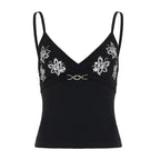 Damen körperbetontes Top mit floralem Design und dekorativem Verschluss R&B