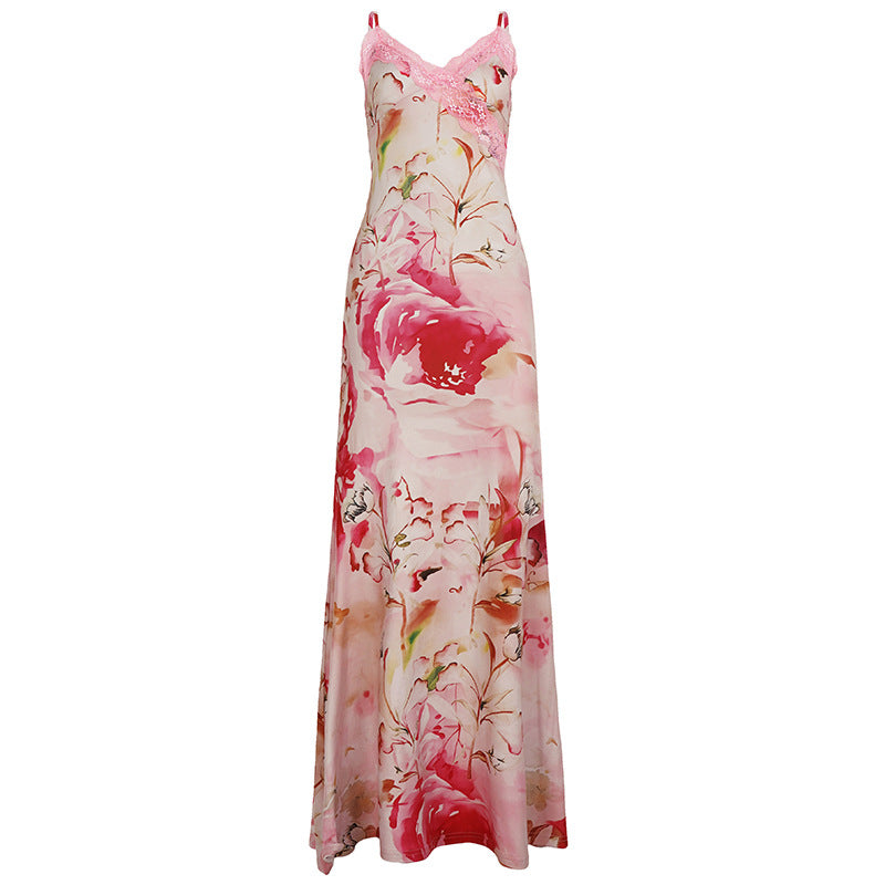 Damen Maxikleid mit floralem Design und Spitzenakzenten R&B