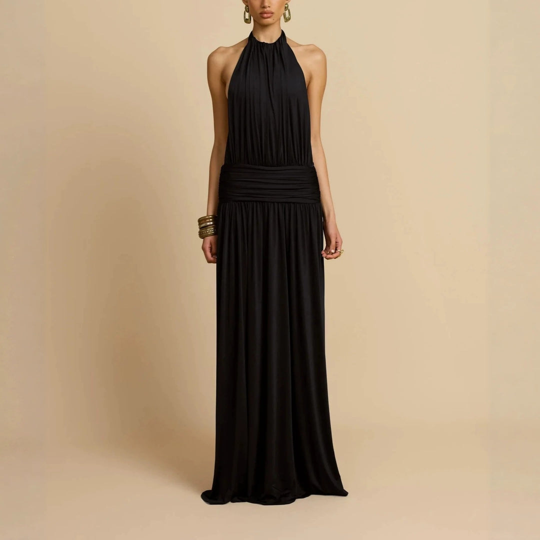 Damen Elegantes Maxikleid mit Hochgängigem Halterneck R&B