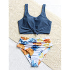 Damen Bikini-Set mit knotenförmigem Oberteil und hohem Bund R&B