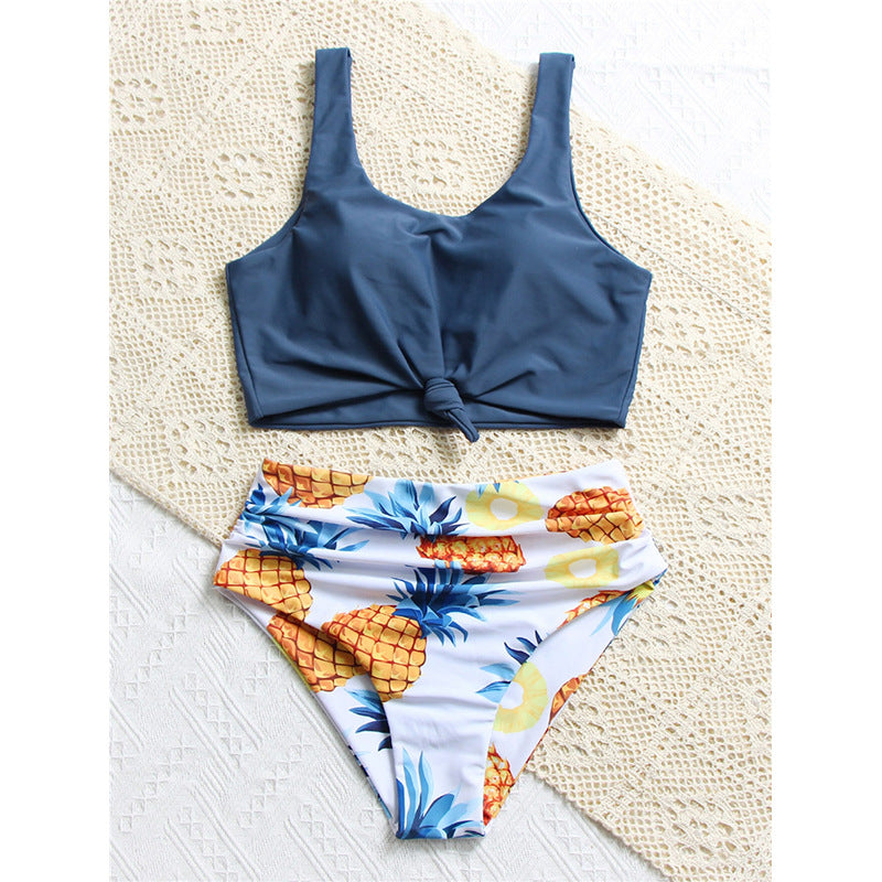 Damen Bikini-Set mit knotenförmigem Oberteil und hohem Bund R&B