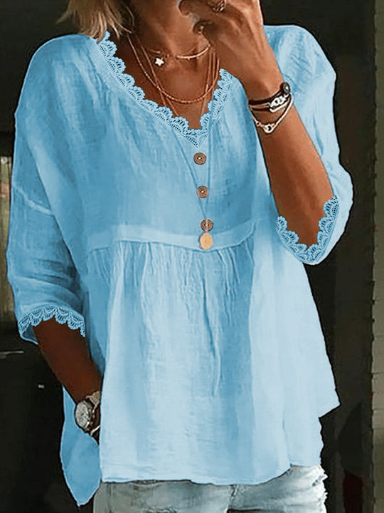 Damen Leichte Bluse mit Spitzenakzenten R&B