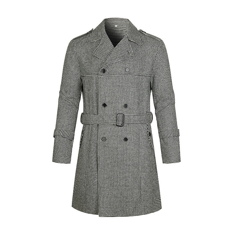 Damen eleganter Trenchcoat mit feinem Karo-Muster und tailliertem Schnitt