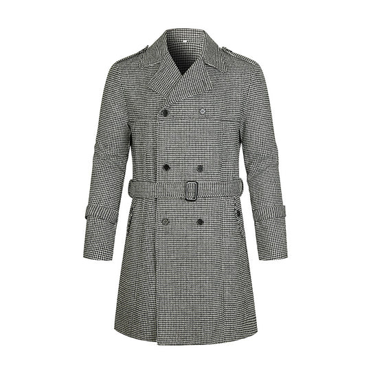 Damen eleganter Trenchcoat mit feinem Karo-Muster und tailliertem Schnitt R&B