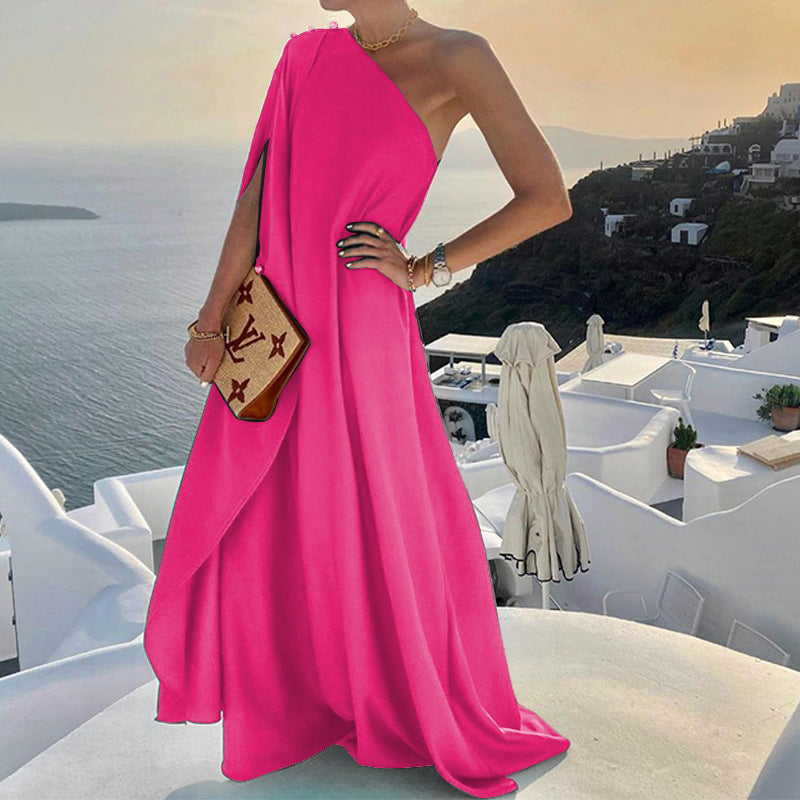 Damen Maxikleid mit asymmetrischem Schnitt und fließendem Stoff R&B