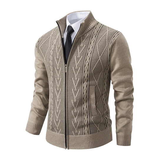 Herren Strickjacke mit strukturiertem Zipper und ausgefallenem Aran-Muster R&B