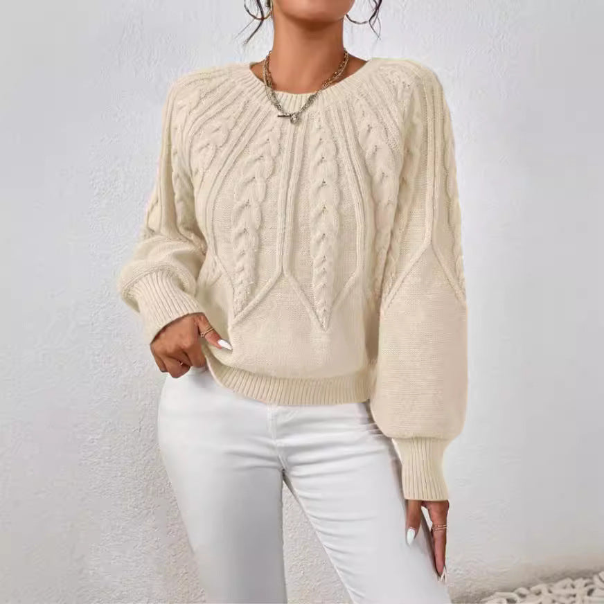 Damen Strickpullover mit Zopfmuster und weitem Schnitt R&B