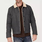 Herren gefütterte Denimjacke mit Teddykragen und praktischen Taschen R&B