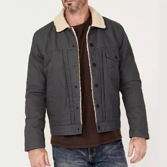 Herren gefütterte Denimjacke mit Teddykragen und praktischen Taschen R&B