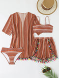 Damen Bikini-Set mit buntem Wickelrock und verspielten Pompoms R&B