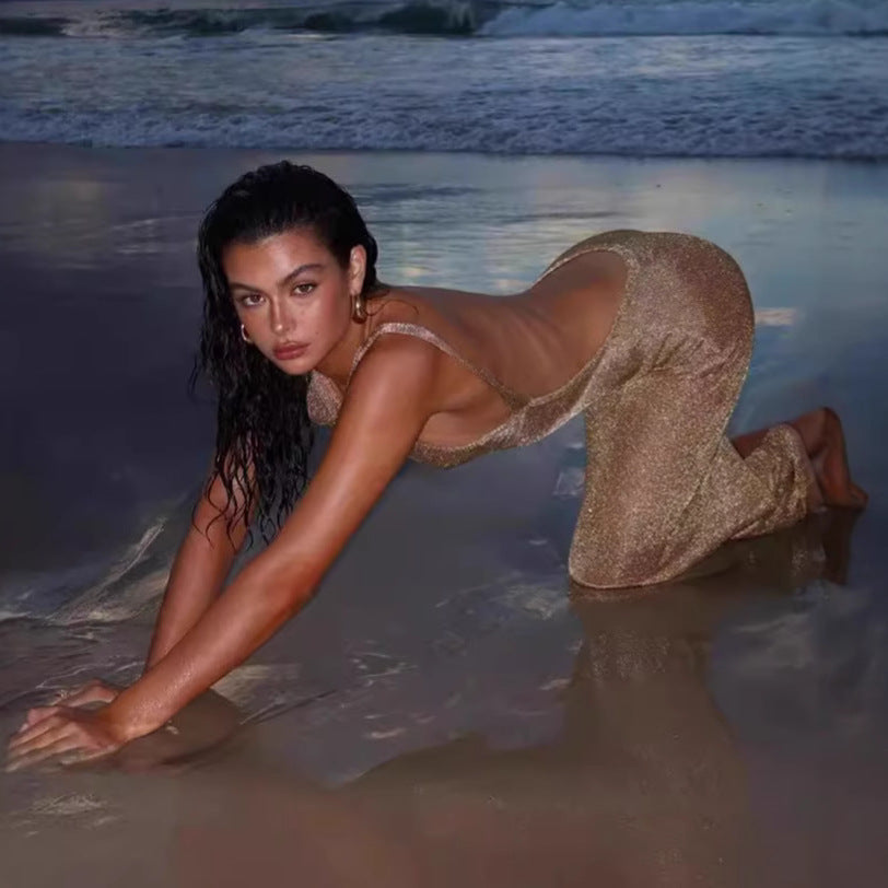 Damen Transparente Maxikleid mit schimmerndem Effekt R&B