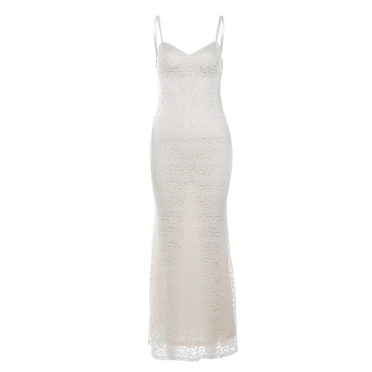 Damen Spitzenkleid mit zarten Spaghettiträgern und fließendem Schnitt R&B