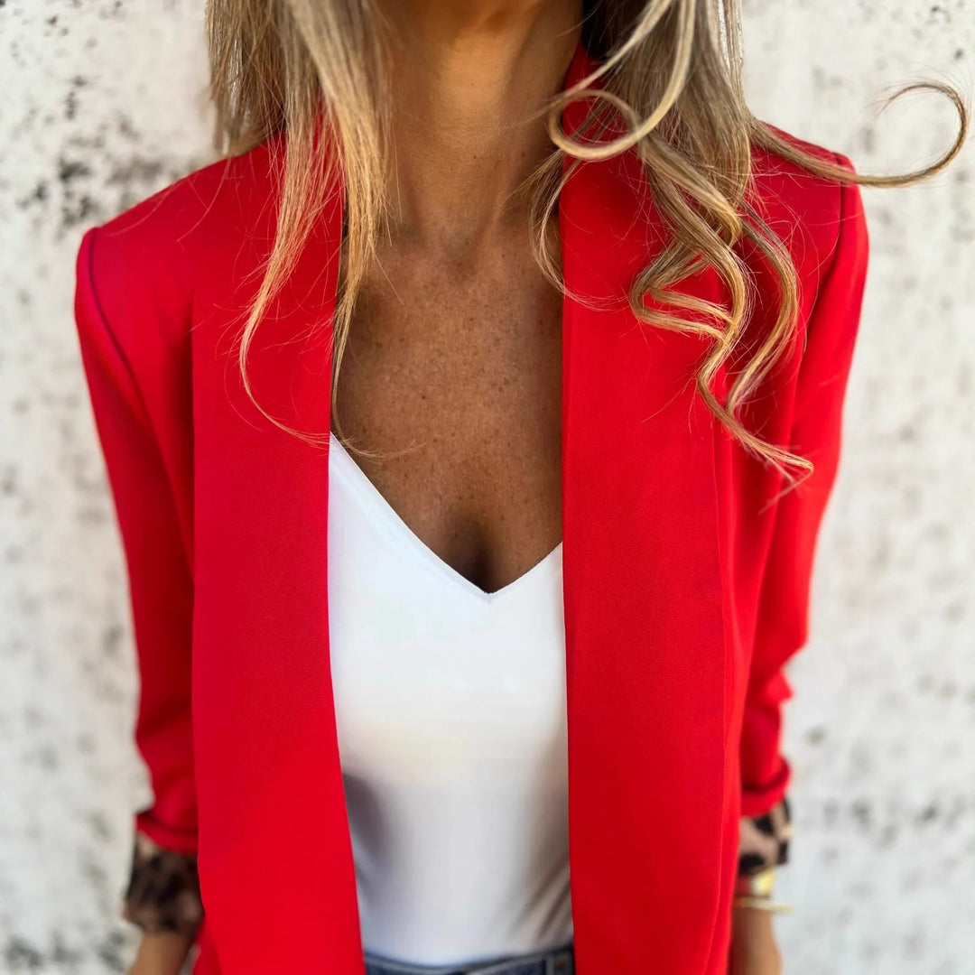 Damen Eleganter Blazer mit animalischem Muster an den Ärmeln R&B