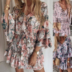 Damen Sommerkleid mit romantischem Blumenmuster und schwingendem Saum R&B