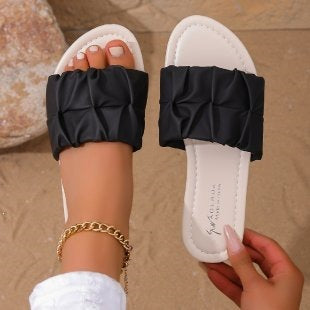 Damen Komfortable Riemchen-Sandalen mit modischem Falten-Design R&B