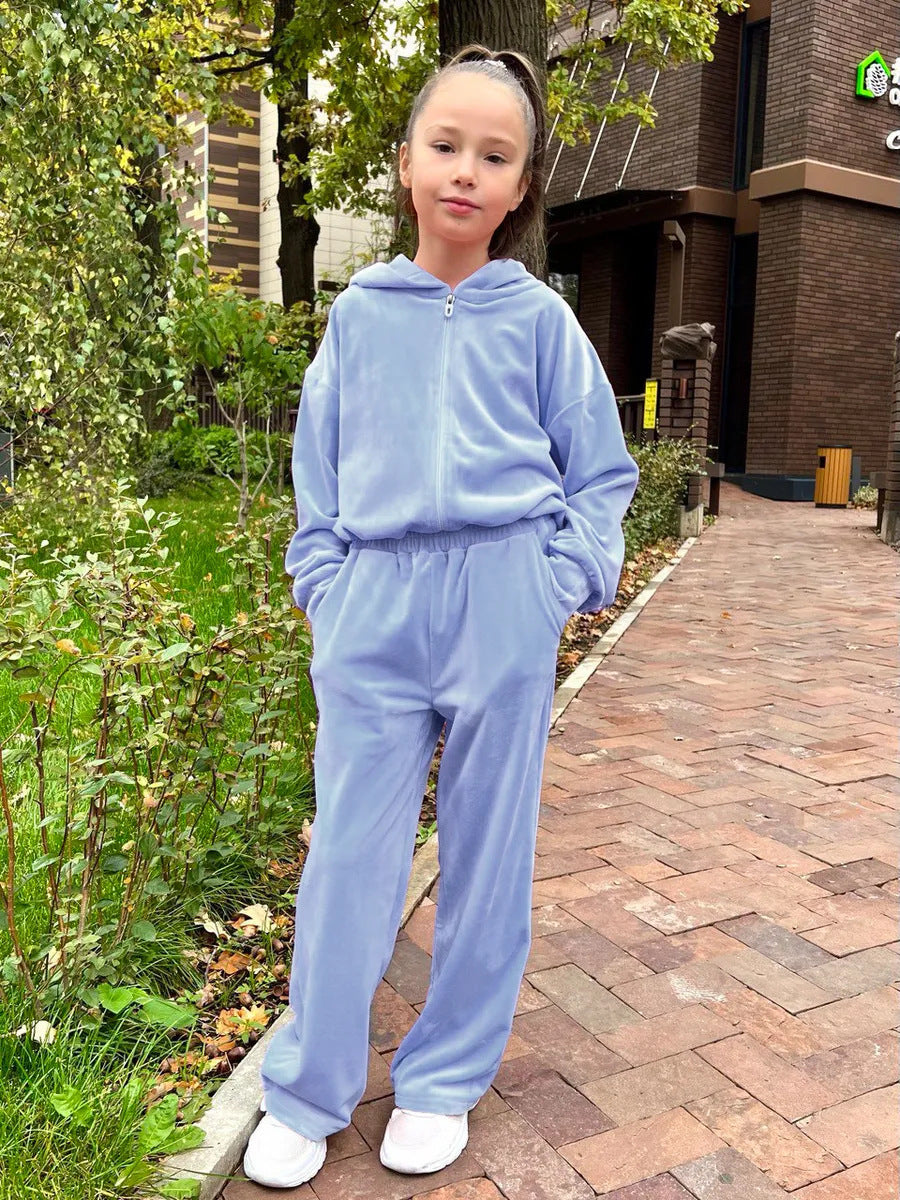 Damen Fleece-Loungewear-Set mit Kapuze und elastischem Bund R&B