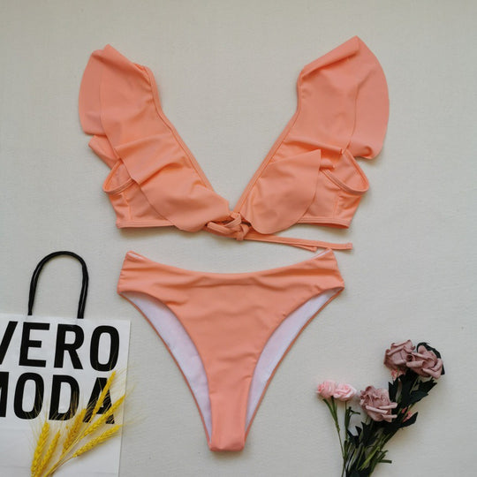 Damen Bikiniset mit Rüschen und Pflanzenmuster R&B