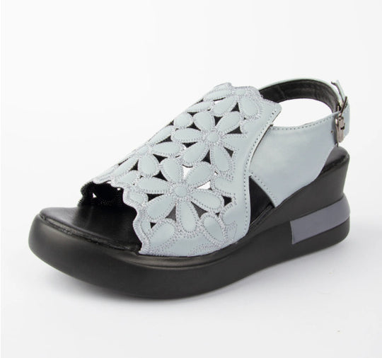 Damen Wedge-Sandalen mit floralem Cut-Out-Design und komfortablem Plateau R&B