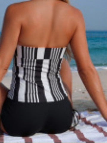 Damen Sportlicher Tankini mit modischem Streifenmuster