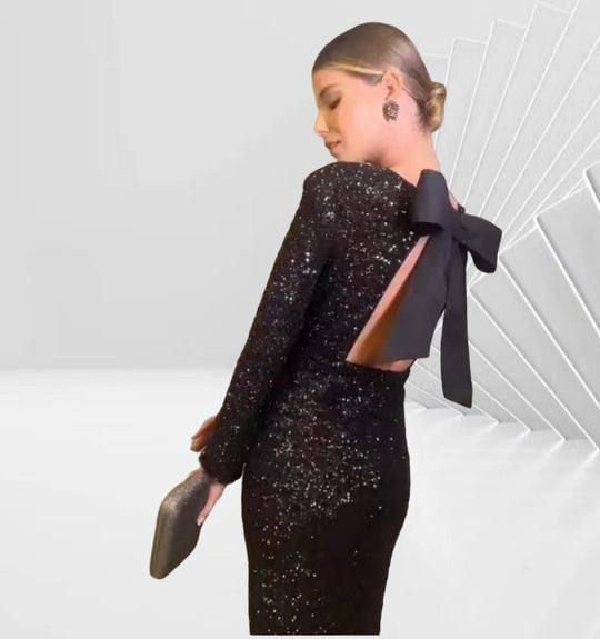 Damen Elegantes Abendkleid mit schimmernden Pailletten und raffinierten Rückendetails R&B