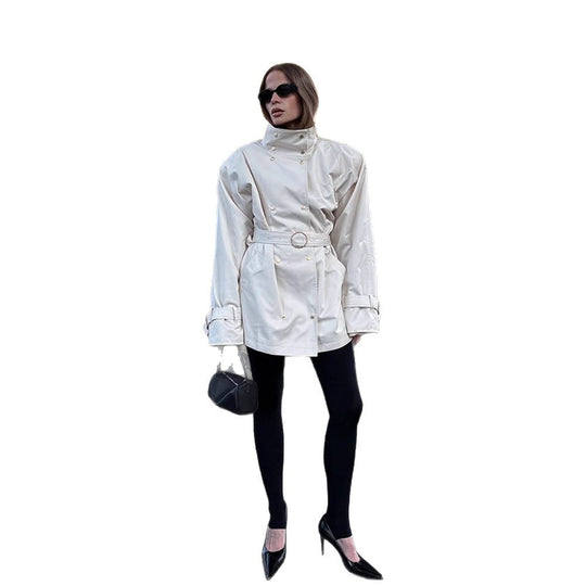 Damen oversized Trenchcoat mit doppeltem Kragen R&B