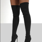 Damen Overknee Stiefel mit elegantem spitzem Absatz und modischem Strickdesign R&B