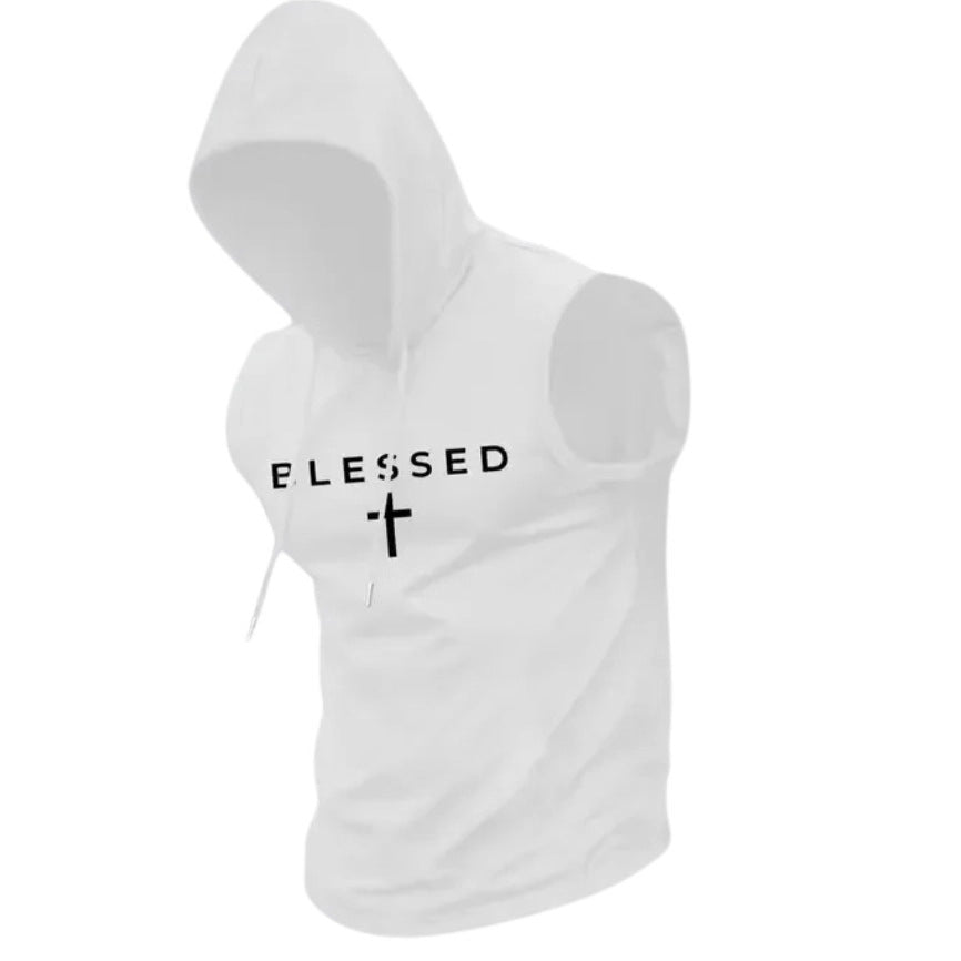 Herren nan ärmelloses Kapuzen-Sweatshirt mit Slogandruck und athletischer Passform R&B