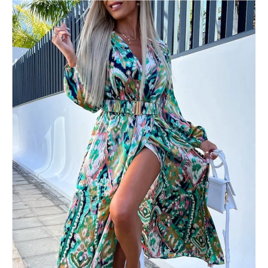 Damen Maxi-Kleid mit tiefem Schlitz und floralem Muster R&B