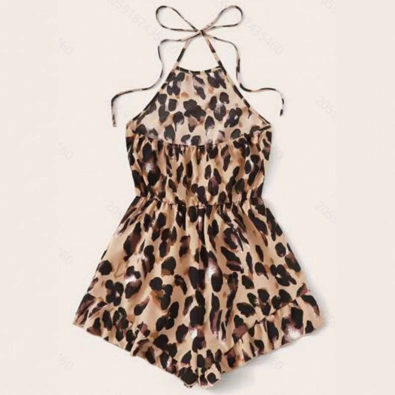 Damen Ärmelloser Jumpsuit mit tierischem Muster und Trägern R&B