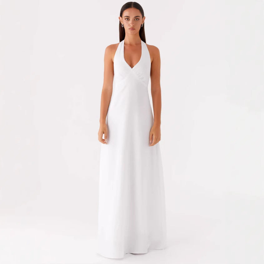 Damen Elegantes ärmelloses Hochzeitskleid mit Taillierungsband und fließendem Stoff EB