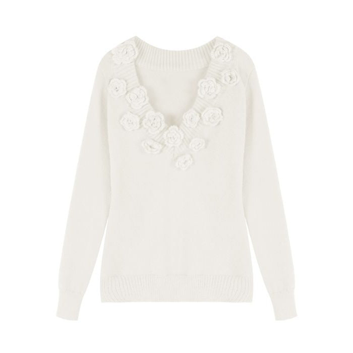 R&B | Strickbluse mit Blumen-details V-ausschnitt und Feminine Passform Elegant und Sophisticated
