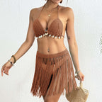 Damen Häkel-Bikini-Set mit Fransen R&B