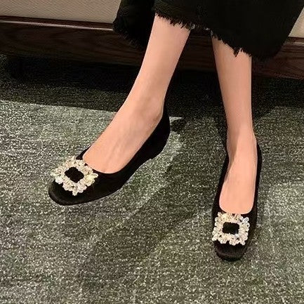 Damen Ballerina-Schuhe mit luxuriösem Strassbesatz und samtigem Obermaterial